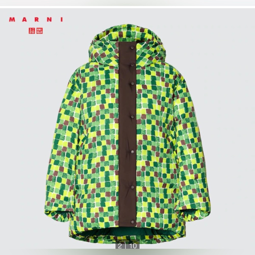 New Uniqlo  MARNI woman green jacket Size XS oversized hooded down coat